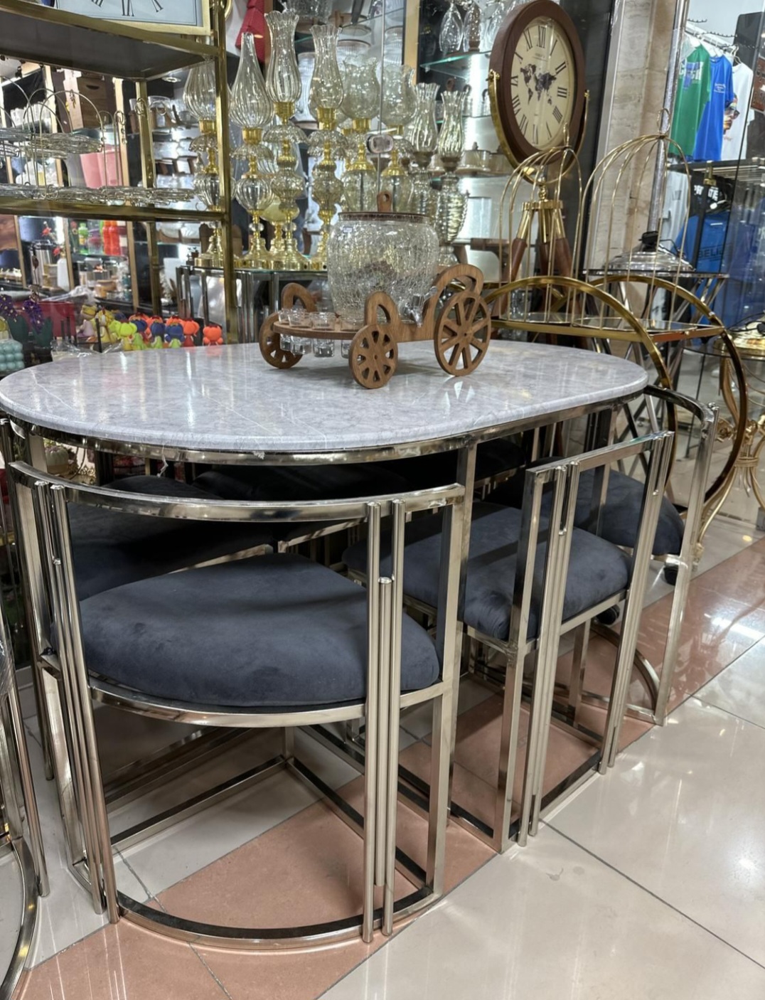 میز ناهارخوری نهارخوری غذاخوری کمجا فلزی ۶نفره بیضی مدل پیانویی